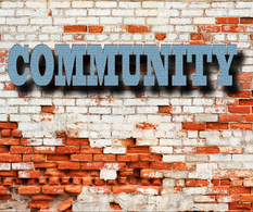  A brick wall with the word community 